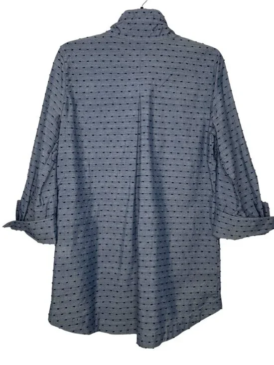 Appleseed's Womens Tunic Size Small 3/4 Sleeve Clip-Dot Ruffled Collar Side Slit - Picture 3 of 6